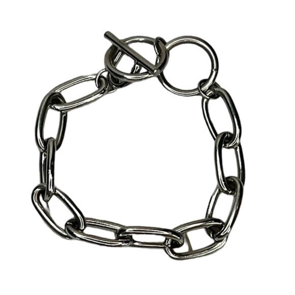 Silver-tone Chain Bracelet Modern Contemporary Statement - Picture 1 of 6